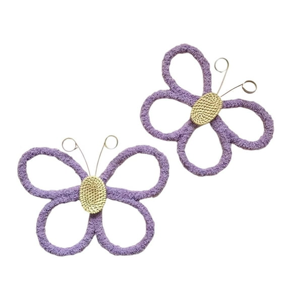 CoudarTitie 2 Pieces Butterfly Wall Art Decor Boho Decorative Modern Wall Hanging Decoration Purple