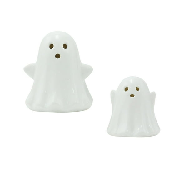 CoudarTitie 2 Pieces Ceramic Ghost Light up Collection Scary Small Ghost Figurines for Table