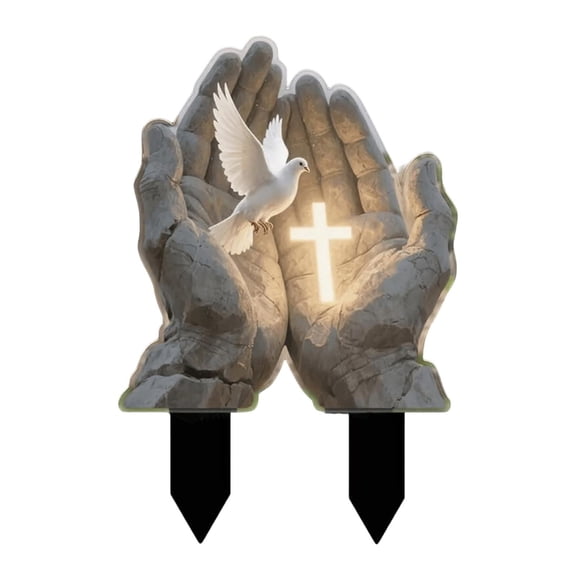 CoudarTitie 2D Yard Sign Decorative Cross Garden Stake Garden Accessory,Prop,Stylish,Acrylic Hands and Cross