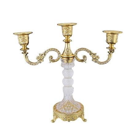CoudarTitie 3 Arms Candle Holder Candle Stand Decorative Metal and Glass Modern Candlestick Gold