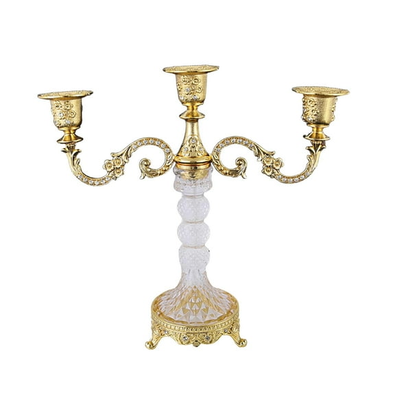 CoudarTitie 3 Arms Candle Holder Candle Stand Decorative Metal and Glass Modern Candlestick Gold