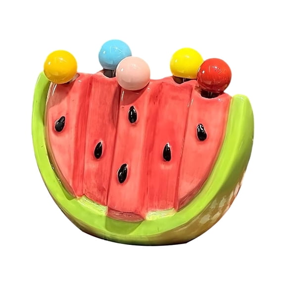 CoudarTitie 5 Pieces Fruit Forks Set with Ceramic Jar Holder for Fruit Table Decor Party