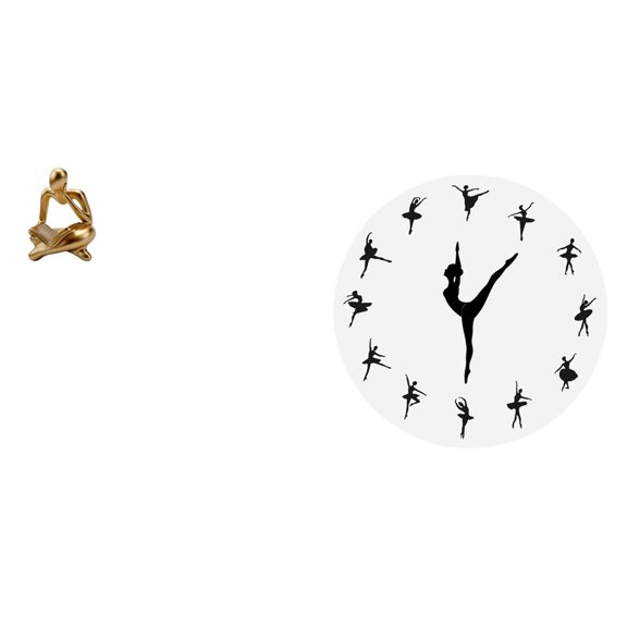 CoudarTitie Abstract Ballerina Thinker Statue Clock Decoration for Tabletop Living Room Shelf Office Bookshelf Ballet Dancing Girl Silent Mute Dance Charming Decorative Clock for Kitchen Home