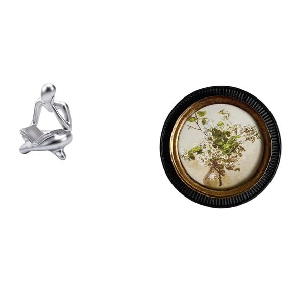 CoudarTitie Abstract Embossed Thinker Statue Photo Frame Antique Decorative Resin Ornate Tabletop Living Room Shelf Office Bookshelf Wall Hanging Picture Display Bedroom Retro Home Decor