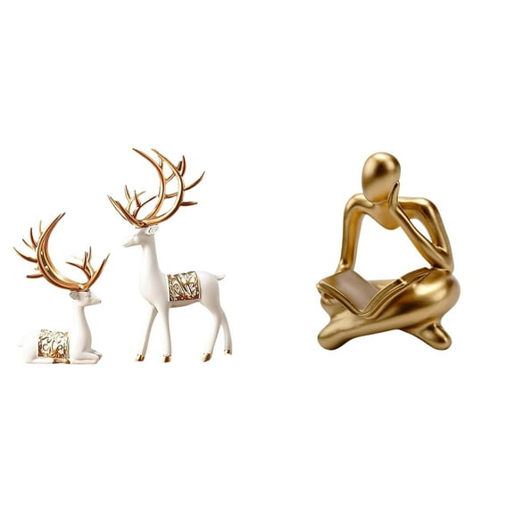CoudarTitie Abstract European Style Reindeer Statues Collectable Thinker Statue Decoration for Living Room Shelf Office Bookshelf Deer Lover Sculpture
