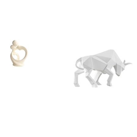 CoudarTitie Abstract Figurine Ornament Bull Statue Artistic Collection Couple Sculpture Resin Statue for Desk Cabinet Home Decoration Anniversary Gift Lovely Collectible Modern Resin Bull