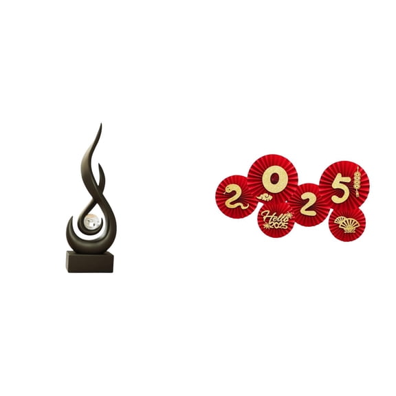 CoudarTitie Abstract Fire Statue Desktop Ornament Craft Keepsake Resin Flame Figurine Modern Art Sculpture for Cabinet Living Room Indoor Chinese New Year Paper Fan Decorations Blessing