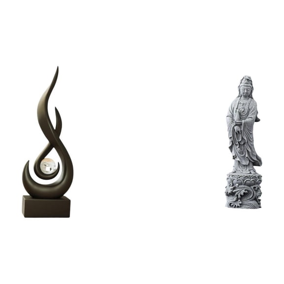 CoudarTitie Abstract Flame Resin Art Sculpture and Guan Yin Stone Feng Shui Buddhist Ornament for Modern Living Room Bedroom Hallway Fireplace Decor