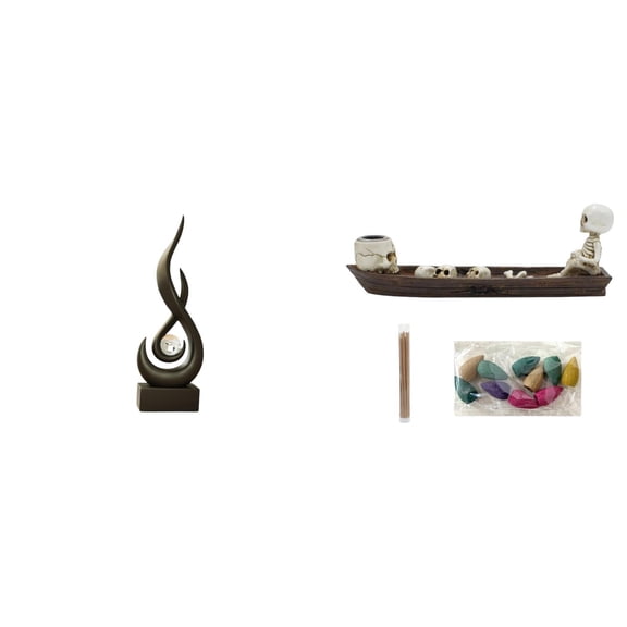 CoudarTitie Abstract Flame Skull Ship Resin Sculpture Modern Art Desktop Ornament Incense Burner Tabletop Keepsake for Living Room Cabinet Bedroom
