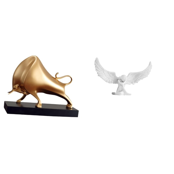 CoudarTitie Abstract Ox Angel Sculpture Resin Figurine Home Decor Tabletop Decoration Cattle Statue with for Desk Living Room Bedroom Entrance Office Housewarming Bookshelf Hallway
