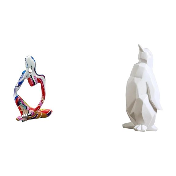 CoudarTitie Abstract Penguin Resin Figurine Ornament for Bedroom Office Shop Bookshelf Tabletop Bar Housewarming Drawer Collectible Sculpture