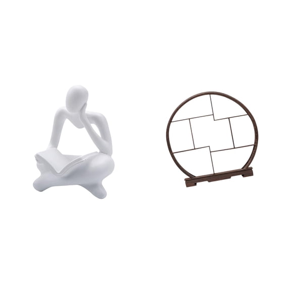 CoudarTitie Abstract Reader Figurine with Thinker Statue Human Figurine Decor Craft Display Stand Premium Resin And Wood Suitable for Home Office Bar Cafe Restaur