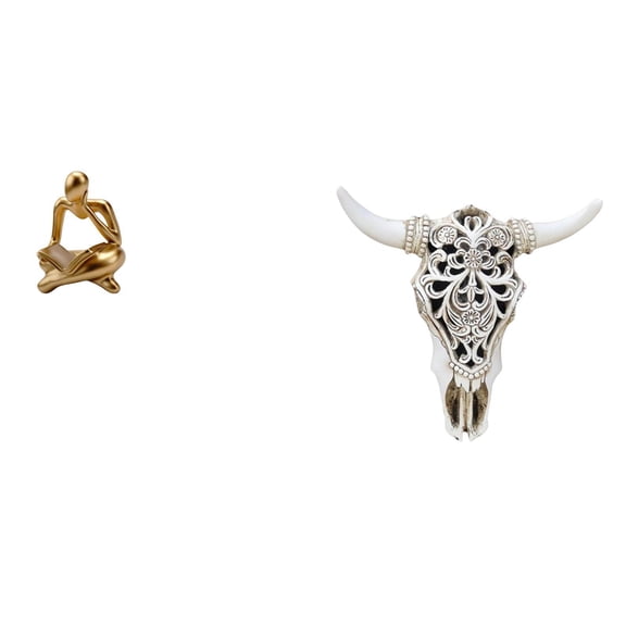 CoudarTitie Abstract Thinker Cow Head Statue Decoration for Tabletop Living Room Shelf Office Bookshelf Wall Ornament Hanging Craft Tribal Bull Sculpture Art for Farmhouse Bedroom
