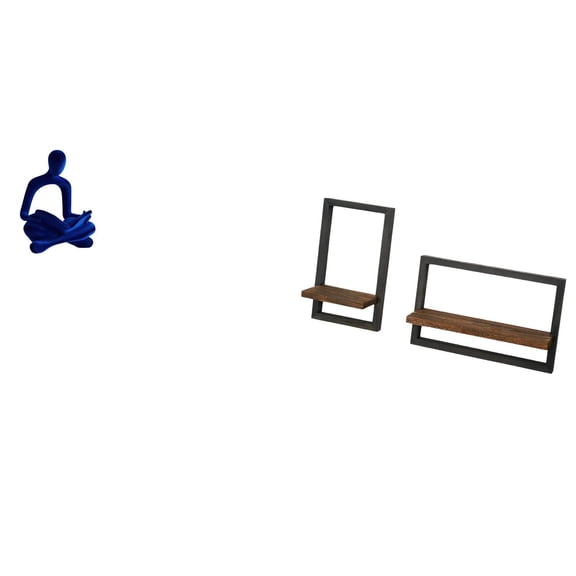 CoudarTitie Abstract Thinker Figurine Sculpture and Floating Wood Wall Shelves Modern Rustic Art Decoration for Office Bar Wedding Kitchen Dining Room Storage Display