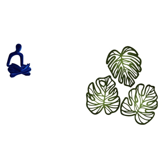 CoudarTitie Abstract Thinker Figurine Sculpture and Palm Leaves Wood Wall Art Creative Ornament for Office Bar Wedding and Tropical Jungle Decor for Bed Bathroom TV