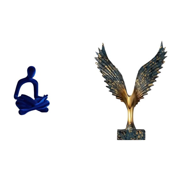 CoudarTitie Abstract Thinker Figurine Sculpture Resin Spreading Wing Statue Decorative Art Versatile Collection Desktop Ornament for Office Bar Wedding Feng Shui