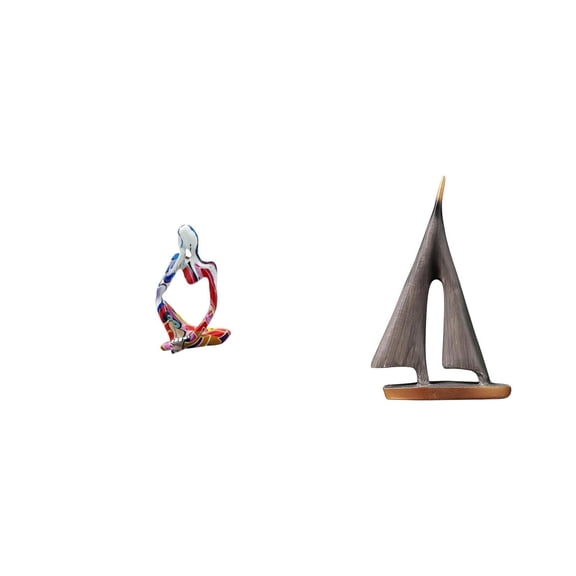 CoudarTitie Abstract Thinker Resin Statue Figurine Ornament and Sailing Boat Decor Sailboat Statue Sculpture Collectible for Bedroom Drawer Office Shop Bookshelf Hotel Desktop Living Room