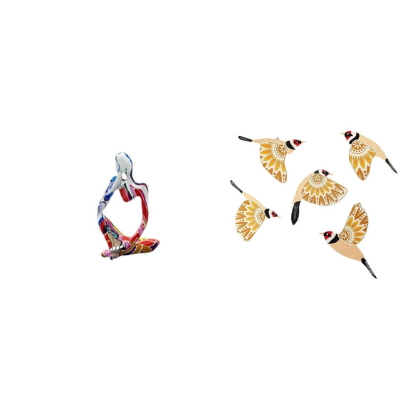 CoudarTitie Abstract Thinker Resin Statue Figurine Ornament and Wooden Bird Wall Art Hanging Collectible Decorative Sculpture for Bedroom Office Drawer Shop Bookshelf Housewarming Gift