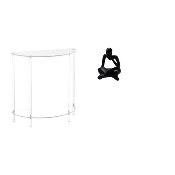 CoudarTitie Acrylic Accent End Table for Small Space with Abstract Thinker Statue Decoration for Living Room Shelf Office Bookshelf Nightstand Decor
