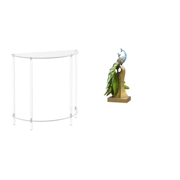 CoudarTitie Acrylic Accent Table for Small Space with Peacock Animal Sculpture Desktop Ornament Decorative Figurine for Living Room Bathroom Decor