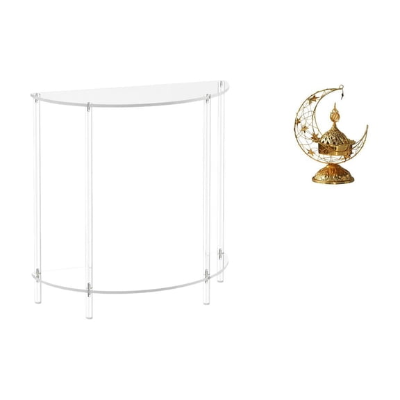 CoudarTitie Acrylic Accent Table with Antique Candle Stand Portable Incense Burner for Small Space Living Room Bathroom Home Decor