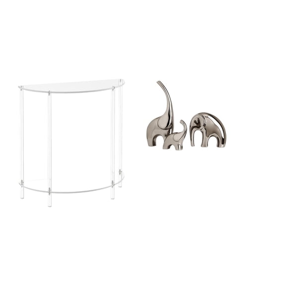 CoudarTitie Acrylic Accent Table with Ceramic Elephant Figurines Unique Skinny Nightstand for Living Room Bathroom Home Shelf Decor Collectible