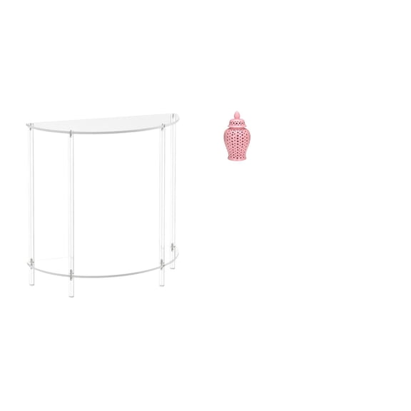 CoudarTitie Acrylic Accent Table with Ceramic Porcelain Jar Vase for Small Space Living Room Decor and Floral Arrangement Storage Display