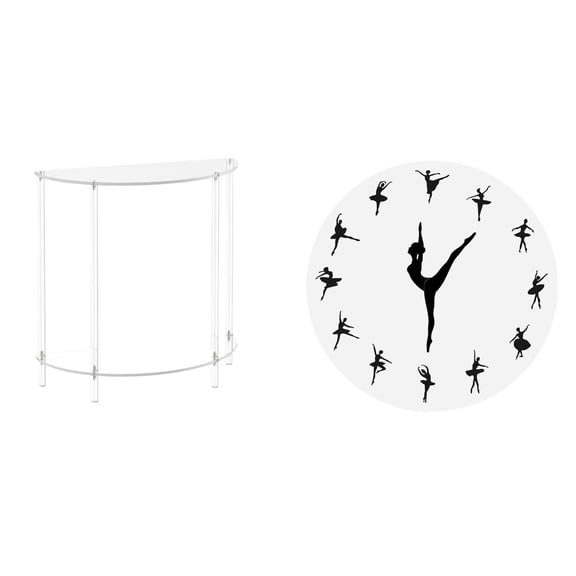 CoudarTitie Acrylic Ballerina Side Table with Ballet Dancing Girl Clock Accent for Small Space Living Room Bathroom Home Decor Silent Mute Charming