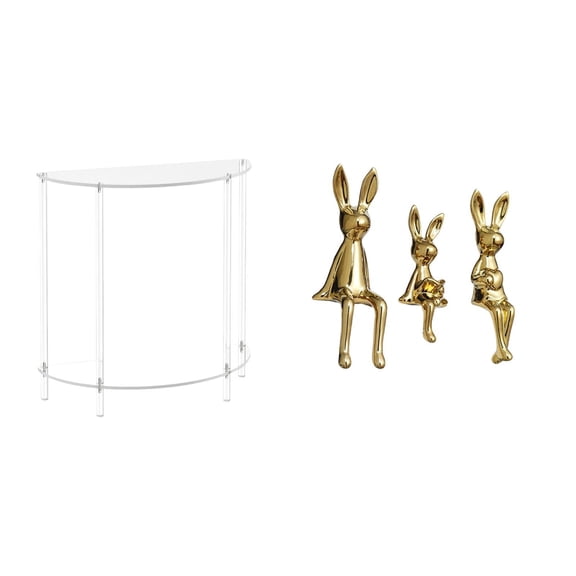 CoudarTitie Acrylic Bunny Side Table for Small Space with Family Figurine Statues Accent End Table Nightstand Centerpiece Ornament Decor