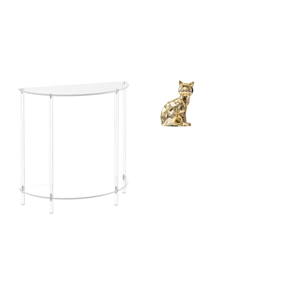CoudarTitie Acrylic Cat Side Table with Animal Sculpture Accent Two Tier End Table Nightstand Decorative Figurine for Home Living Room Decor