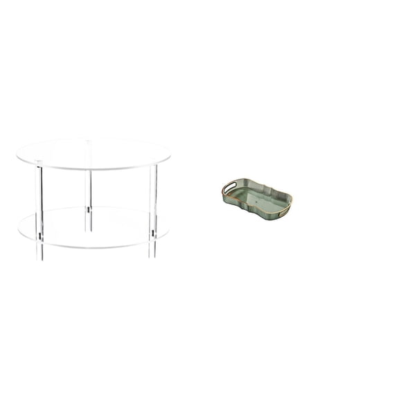 CoudarTitie Acrylic Compact Side Table with Food Serving and Storage Tray for Living Room Bathroom Bedside Nightstand and Breakfast Use