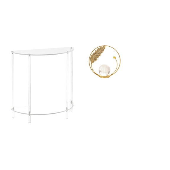 CoudarTitie Acrylic Crystal Side Table with Ball Sculpture Metal Accent for Small Space Living Room Bedroom Bathroom Hallway Fireplace Decor