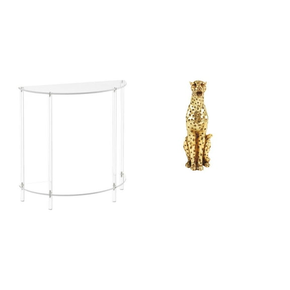 CoudarTitie Acrylic Gold Cheetah Side Table with Animal Sculpture Accent Two Tier End Table Nightstand Decorative Centerpiece for Home Living Room Decor