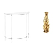 CoudarTitie Acrylic Gold Cheetah Side Table with Animal Sculpture Accent Two Tier End Table Nightstand Decorative Centerpiece for Home Living Room Decor
