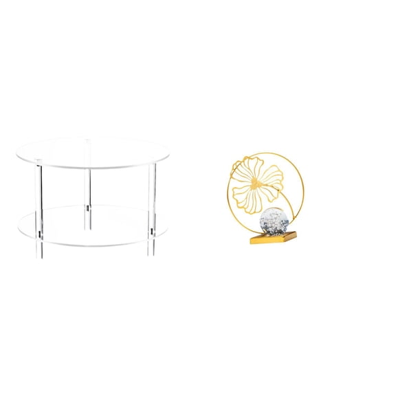 CoudarTitie Acrylic Leaf Side Table with Iron Statue Compact End Table for Living Room Bedroom Office Decorative Nightstand Sculpture Ornament