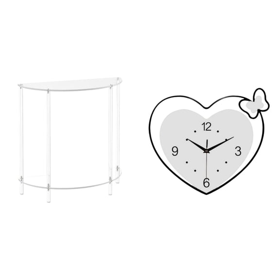 CoudarTitie Acrylic Side Table for Small Space Heart Shape Wall Clock Accent End Table Skinny Nightstand Decorative Creative Design Quiet Movement Wall Art for Bathroom Home Living Room Study