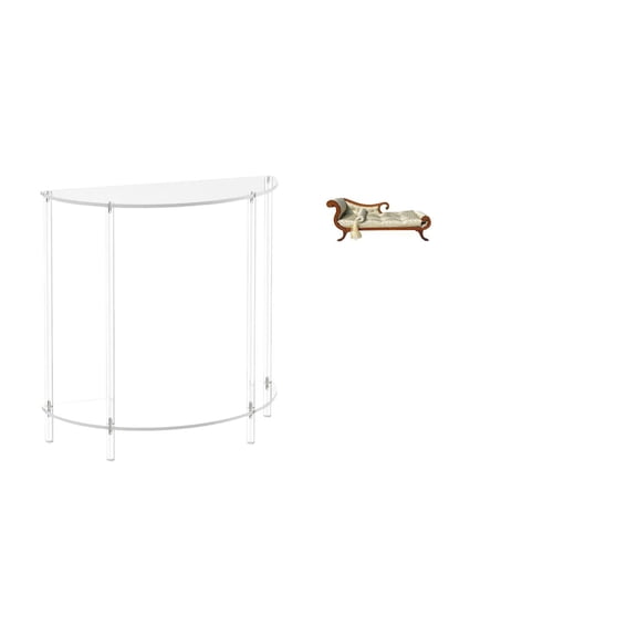 CoudarTitie Acrylic Side Table for Small Space with Miniature Sofa Model Wooden Sofa Bed DIY Accs Photo Props Mini Bench Chair Lounge for Bathroom Home Living Room Decor and 1/12 Dollhouse