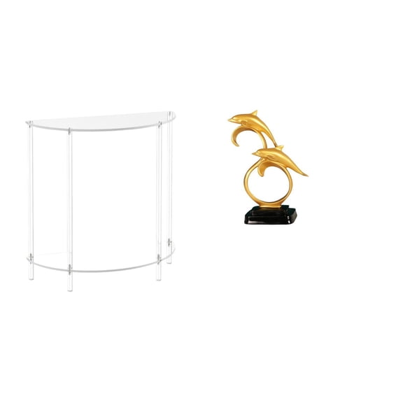 CoudarTitie Acrylic Side Table for Small Space with Modern Lifelike Dolphin Figurine Accent End Table Skinny Nightstand for Bathroom Home Living Room Decor Entrance Cabinet Office Fireplace