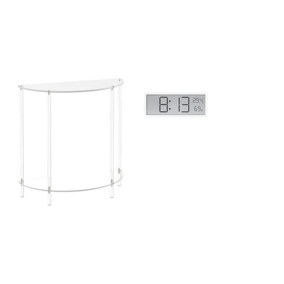 CoudarTitie Acrylic Side Table for Small Space with Digital Wall Clock Multipurpose Display Accent End Table for Living Room Bedroom Office Decor