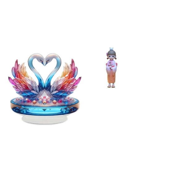 CoudarTitie Acrylic Swan Sculpture with Asian Kabuki Geisha Doll Table Centerpiece Resin Statue Japanese Kimono Figurine for Office Bedroom Decor