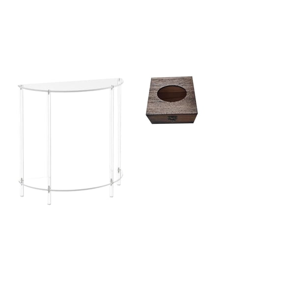 CoudarTitie Acrylic Wooden Side Table with Tissue Box Holder Two Tier Accent End Table and Organizer for Bathroom Living Room Home Decor Storage