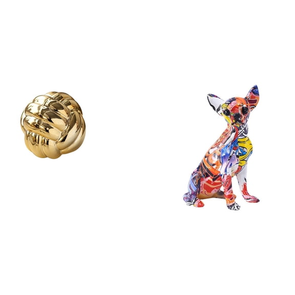 CoudarTitie Aesthetic Ceramic Yarn Ball Dog Figurine Multicolor Sculpture Ornament for Living Room Countertop Entrance Dresser Collectible Puppy