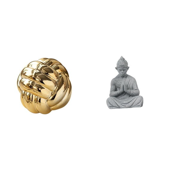 CoudarTitie Aesthetic Ceramic Yarn Ball Ornament Sculpture with Monkey Buddha Figurine Collectible for Living Room Countertop Entrance Hotel Patio