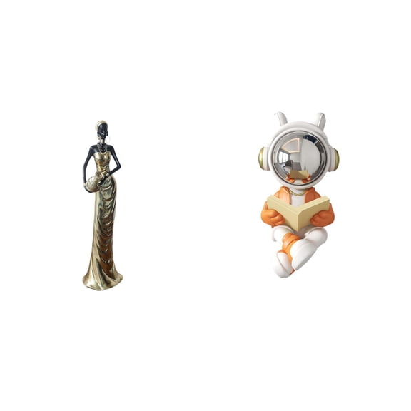 CoudarTitie African Tribal Lady Astronaut Figurine Vintage Art Crafts Decorative Sculpture Desktop Ornament for Fireplace Cabinet Table Centerpiece Home Decor