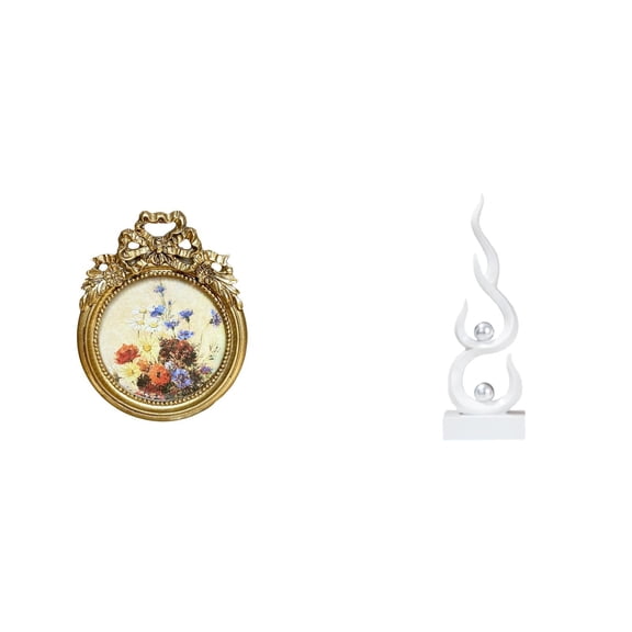 CoudarTitie Antique Photo Frame Vintage Picture Frame Round 3x3 inch Ornate European Desktop and Wall Picture Display Frame with Abstract Fire Statue Resin Flame Figurine Modern Sculpture Craft