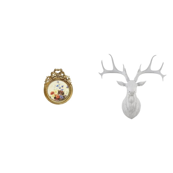 CoudarTitie Antique Photo Frame Vintage Picture Frame Round Ornate European Desktop Wall Display Frame Wedding Gift Ideas Deer Head Sculpture Resin Collectible Boho Artwork Wall Mount Decor