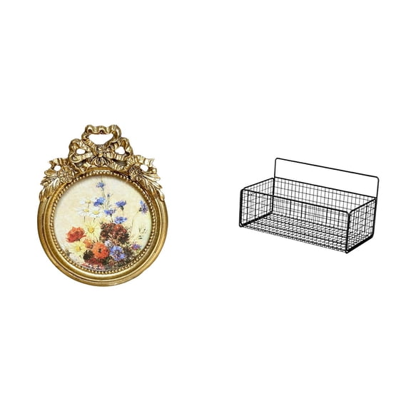 CoudarTitie Antique Photo Frame Vintage Picture Frame Wall Hanging Baskets Metal Bathroom Wall Organizer Wire Storage Basket for Kitchen Living Room