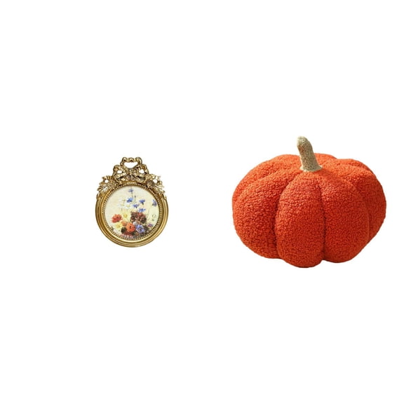 CoudarTitie Antique Pumpkin Photo Frame Vintage Picture Cushion Round 3x3 inch Ornate European Desktop Wall Display Plush Decorative Sofa Bedroom Room Decor Gift Ideas