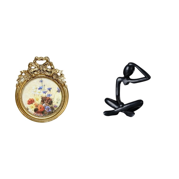 CoudarTitie Antique Thinker Photo Frame Vintage Abstract Picture Frame Round Ornate European Desktop Wall Display Modern Sculpture for Wedding Birthday Gift Ideas