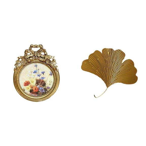 CoudarTitie Antique Wrought Iron Ginkgo Leaves Wall Decor Vintage Picture Frame Ornate European Wall Sculpture for Living Room Office Hotel